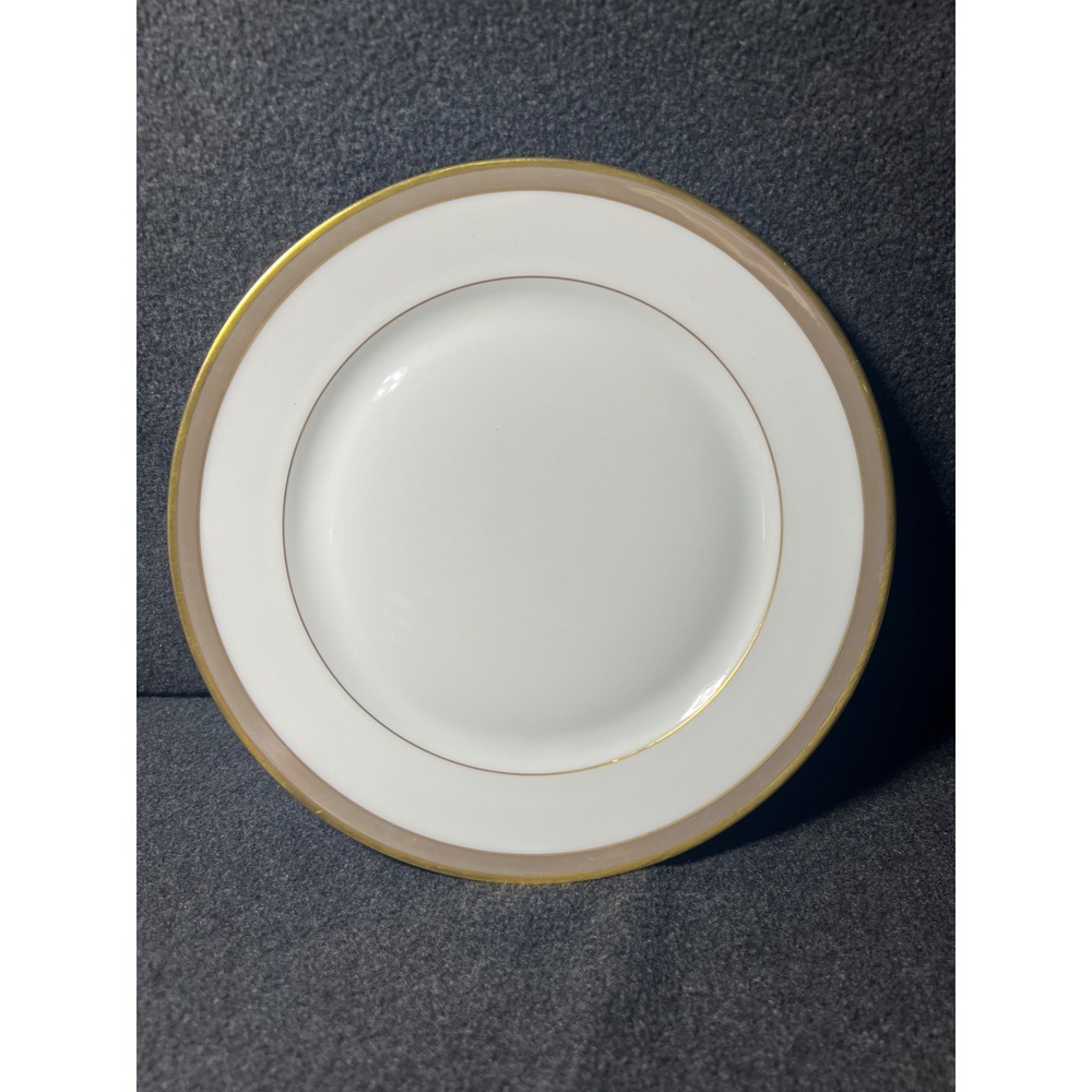 H&C Selb Bavaria Heinrich Germany Salad Plate White Tan Gold Trim 8 Inch